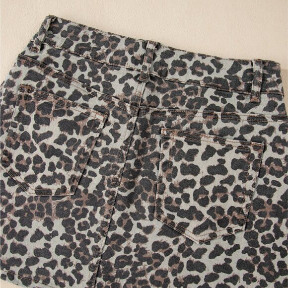 🖤 Khaki Leopard Print Denim Mini Skirt – Sizes 8 to 16 - Picture 7 of 7